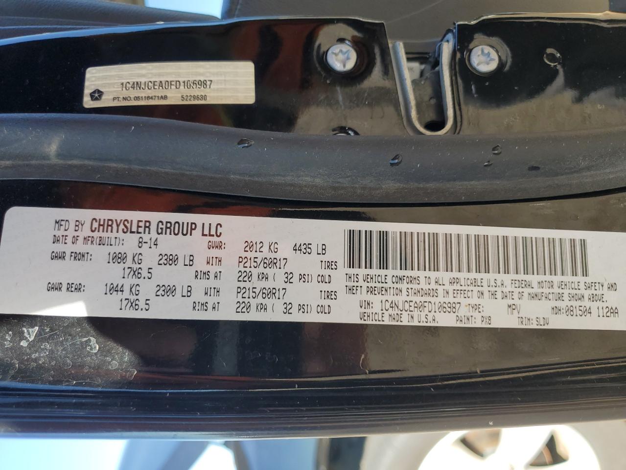 2015 Jeep Compass Latitude VIN: 1C4NJCEA0FD106987 Lot: 85693515