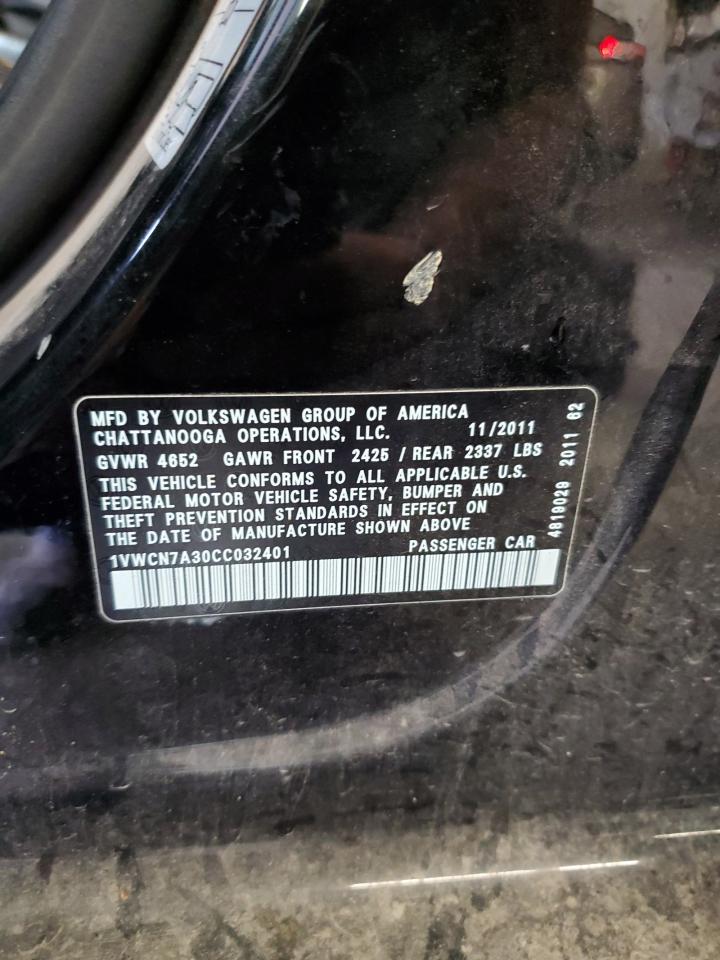 2012 Volkswagen Passat Sel VIN: 1VWCN7A30CC032401 Lot: 82272545