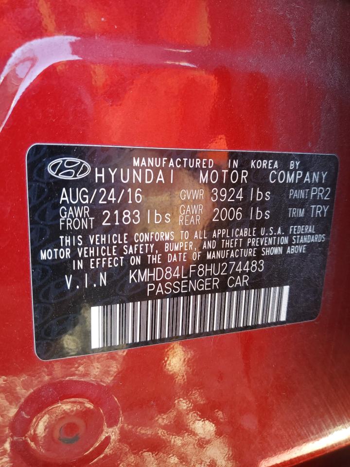 2017 Hyundai Elantra Se VIN: KMHD84LF8HU274483 Lot: 85562975