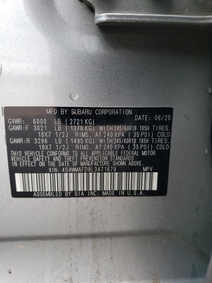 2020 Subaru Ascent Premium VIN: 4S4WMAFD8L3471679 Lot: 87122355