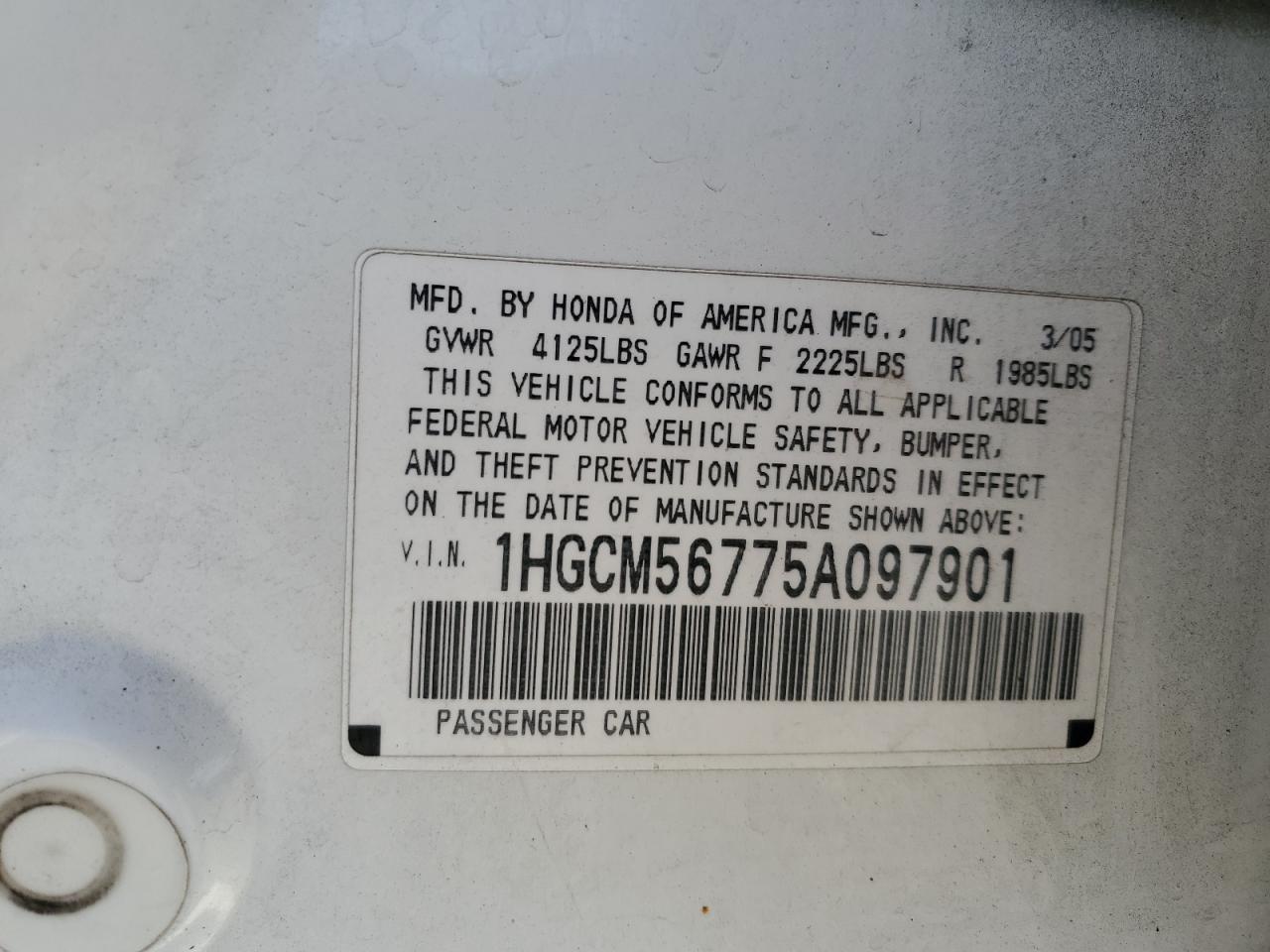 2005 Honda Accord Ex VIN: 1HGCM56775A097901 Lot: 85099155