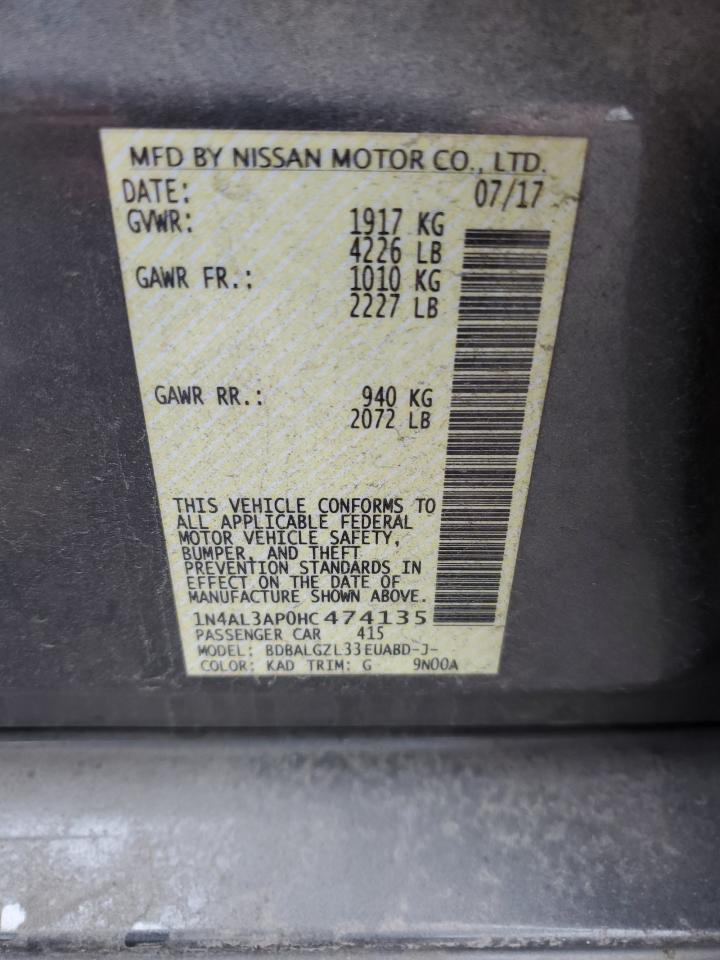 2017 Nissan Altima 2.5 VIN: 1N4AL3AP0HC474135 Lot: 90658335