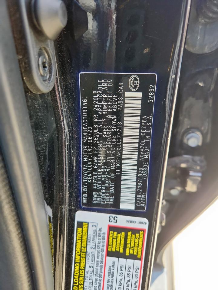 2020 Toyota Camry Xse VIN: 4T1K61AKXLU374718 Lot: 82299805