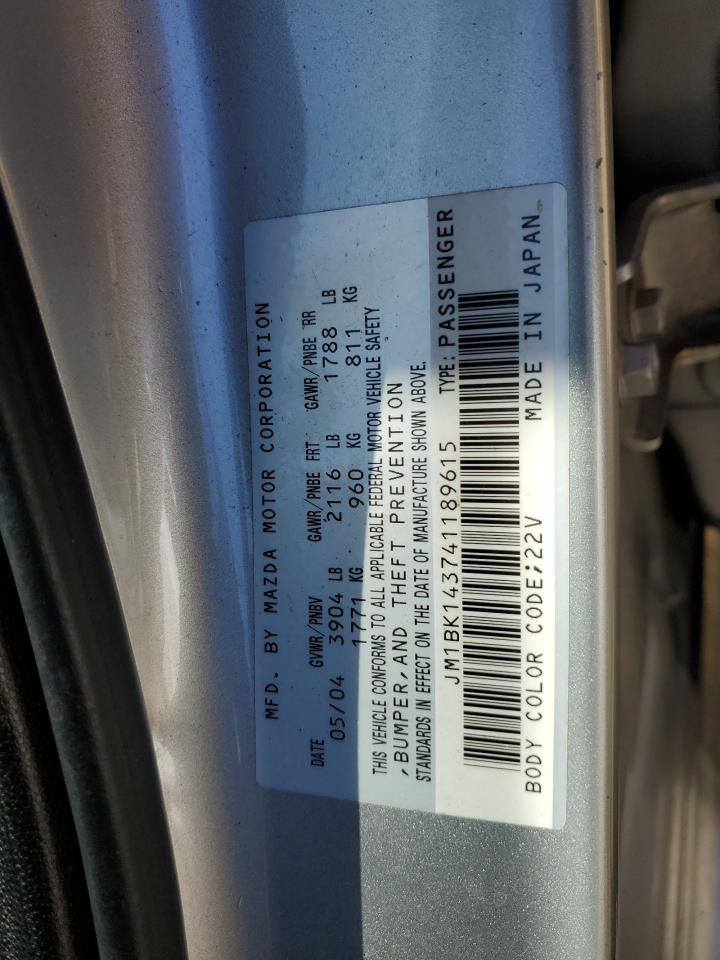 2004 Mazda 3 Hatchback VIN: JM1BK143741189615 Lot: 85914485