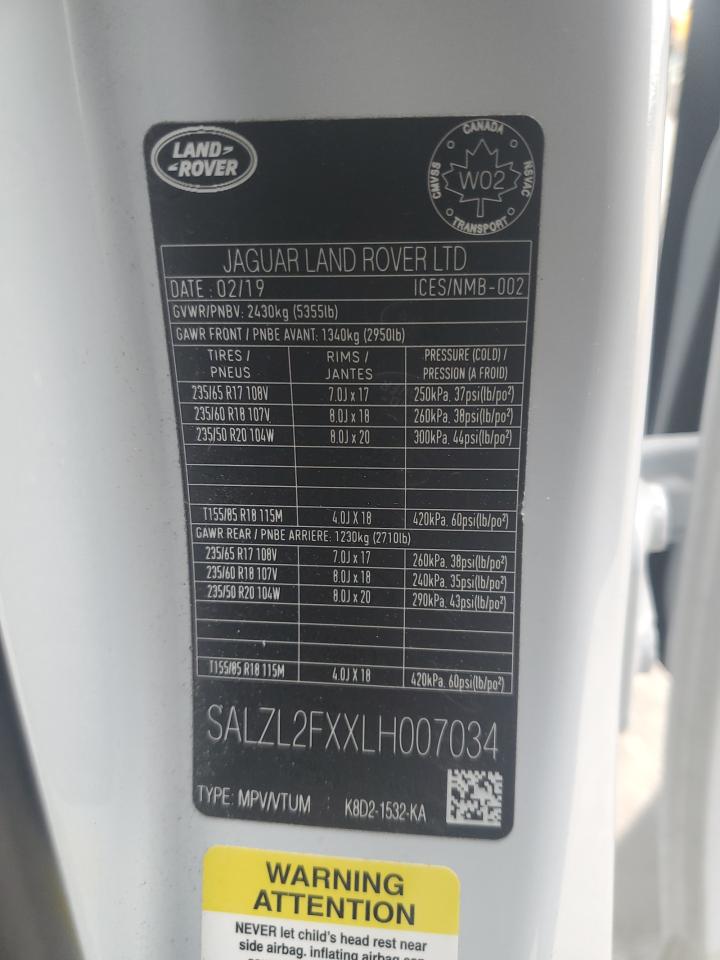 2020 Land Rover Range Rover Evoque First Edition VIN: SALZL2FXXLH007034 Lot: 82453405