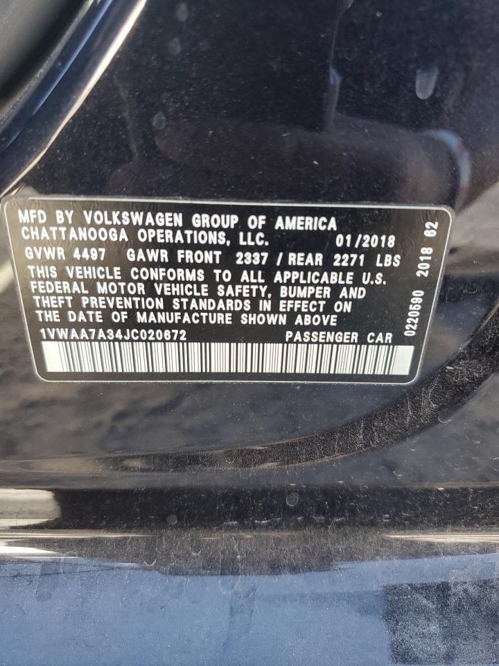 2018 Volkswagen Passat S VIN: 1VWAA7A34JC020672 Lot: 84995645