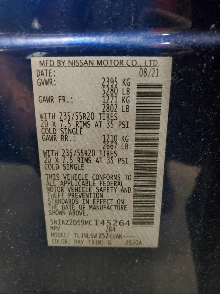 2021 Nissan Murano Platinum VIN: 5N1AZ2DS9MC145264 Lot: 81941435