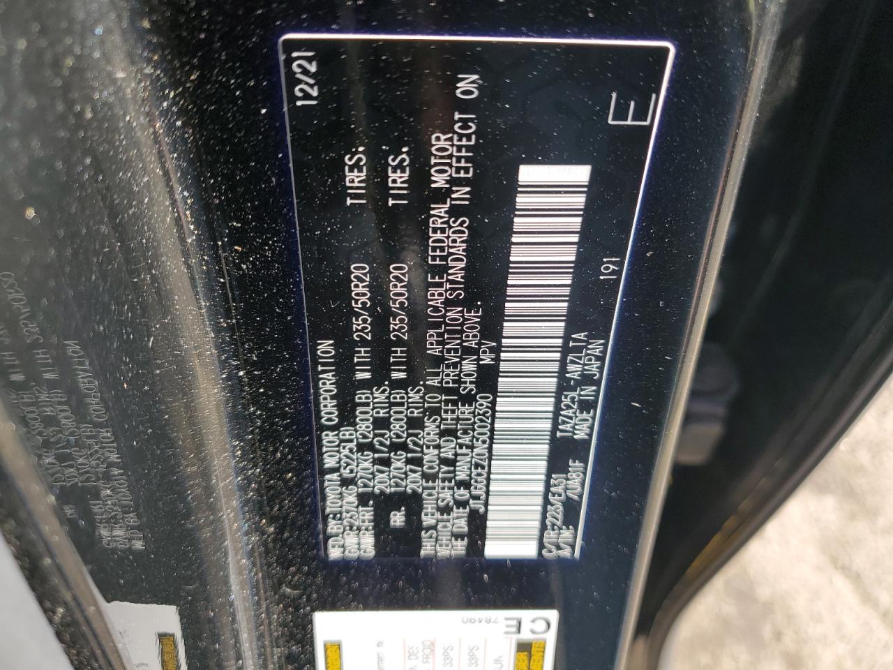 2022 Lexus Nx 350 VIN: JTJGGCEZ0N5002390 Lot: 86855035