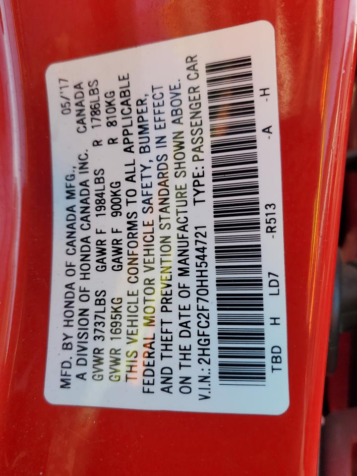 2017 Honda Civic Ex VIN: 2HGFC2F70HH544721 Lot: 82065035