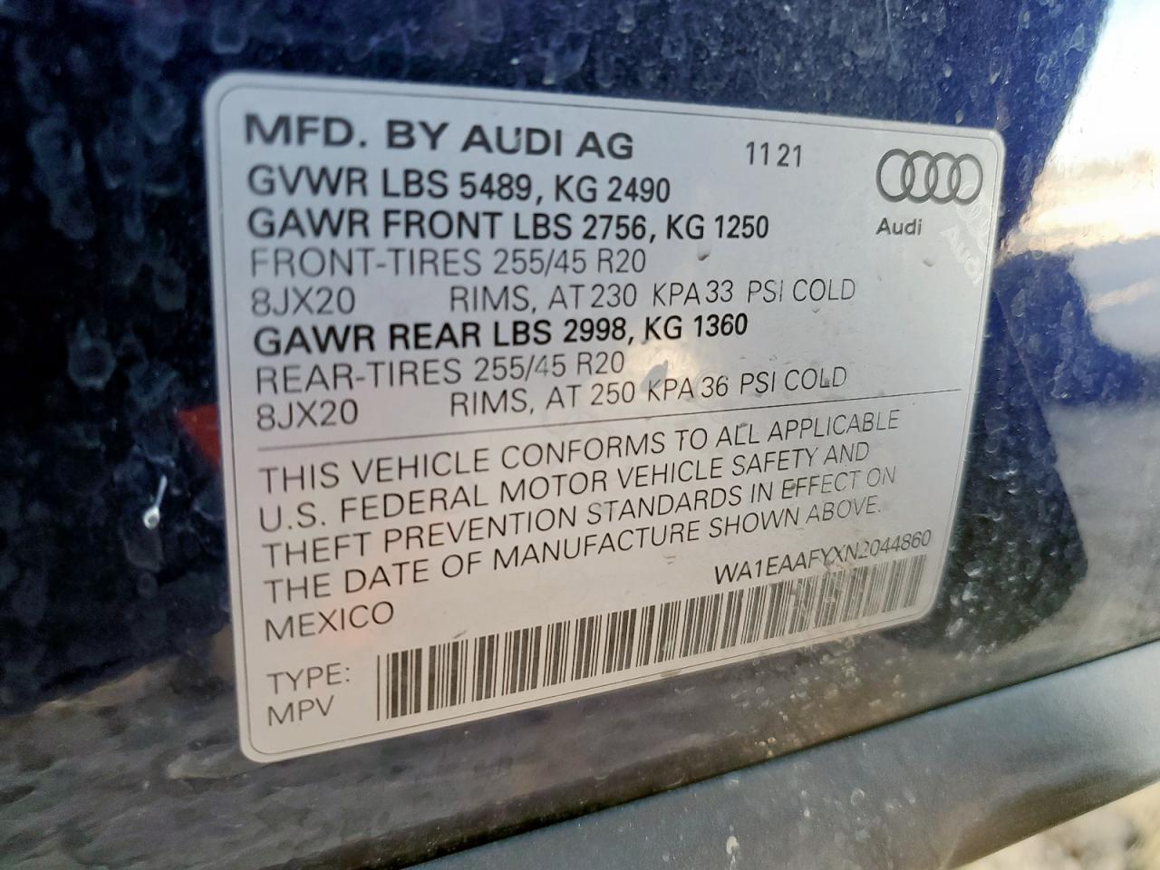 2022 Audi Q5 Premium Plus 45 VIN: WA1EAAFYXN2044860 Lot: 86655745