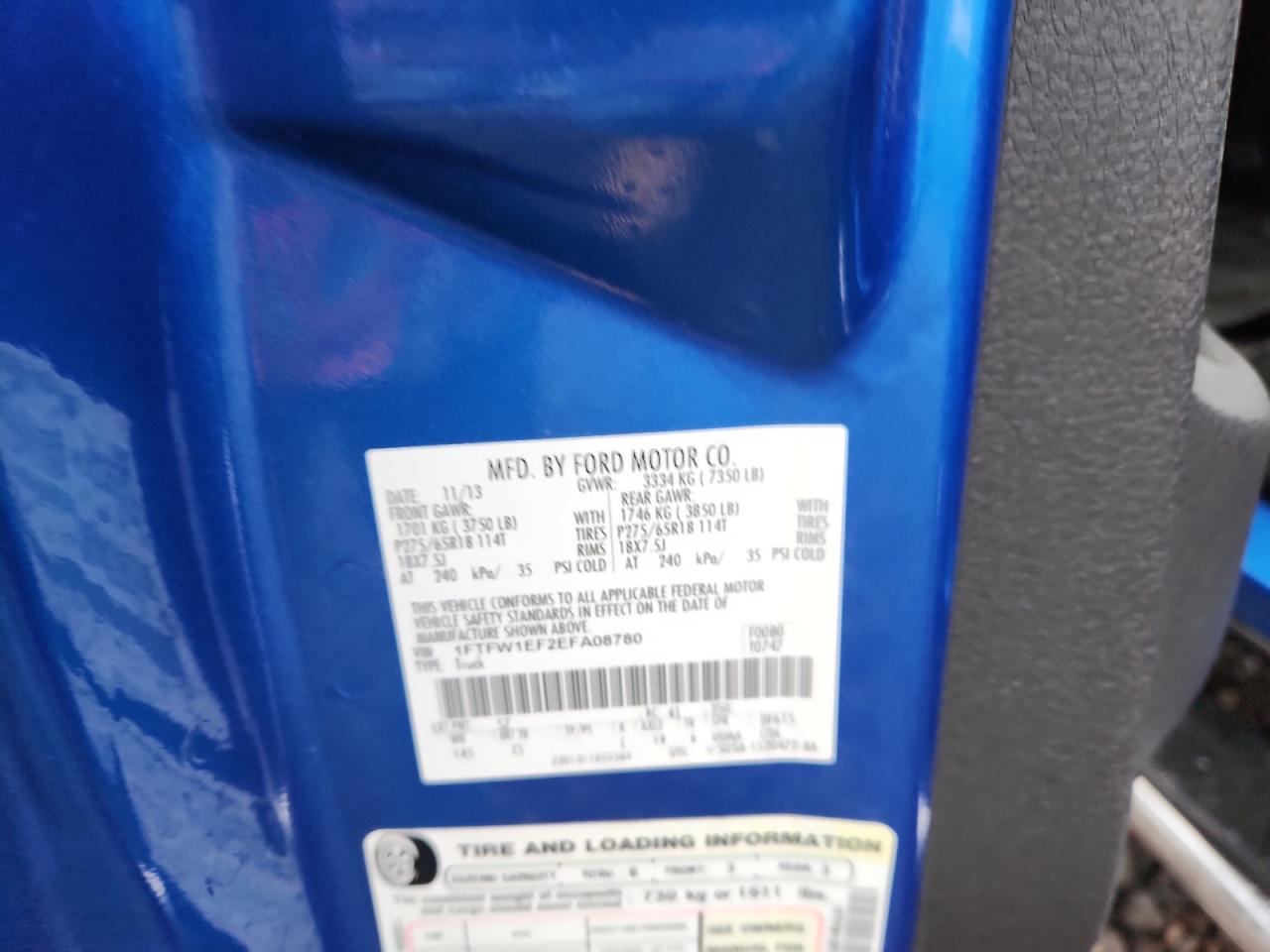 2014 Ford F150 Supercrew VIN: 1FTFW1EF2EFA08780 Lot: 90276425