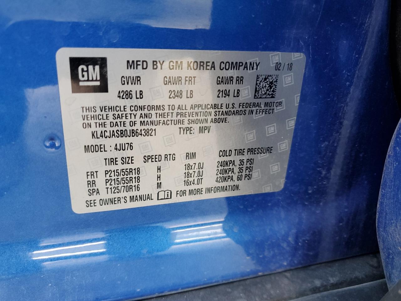 2018 Buick Encore Preferred VIN: KL4CJASB0JB643821 Lot: 89549775