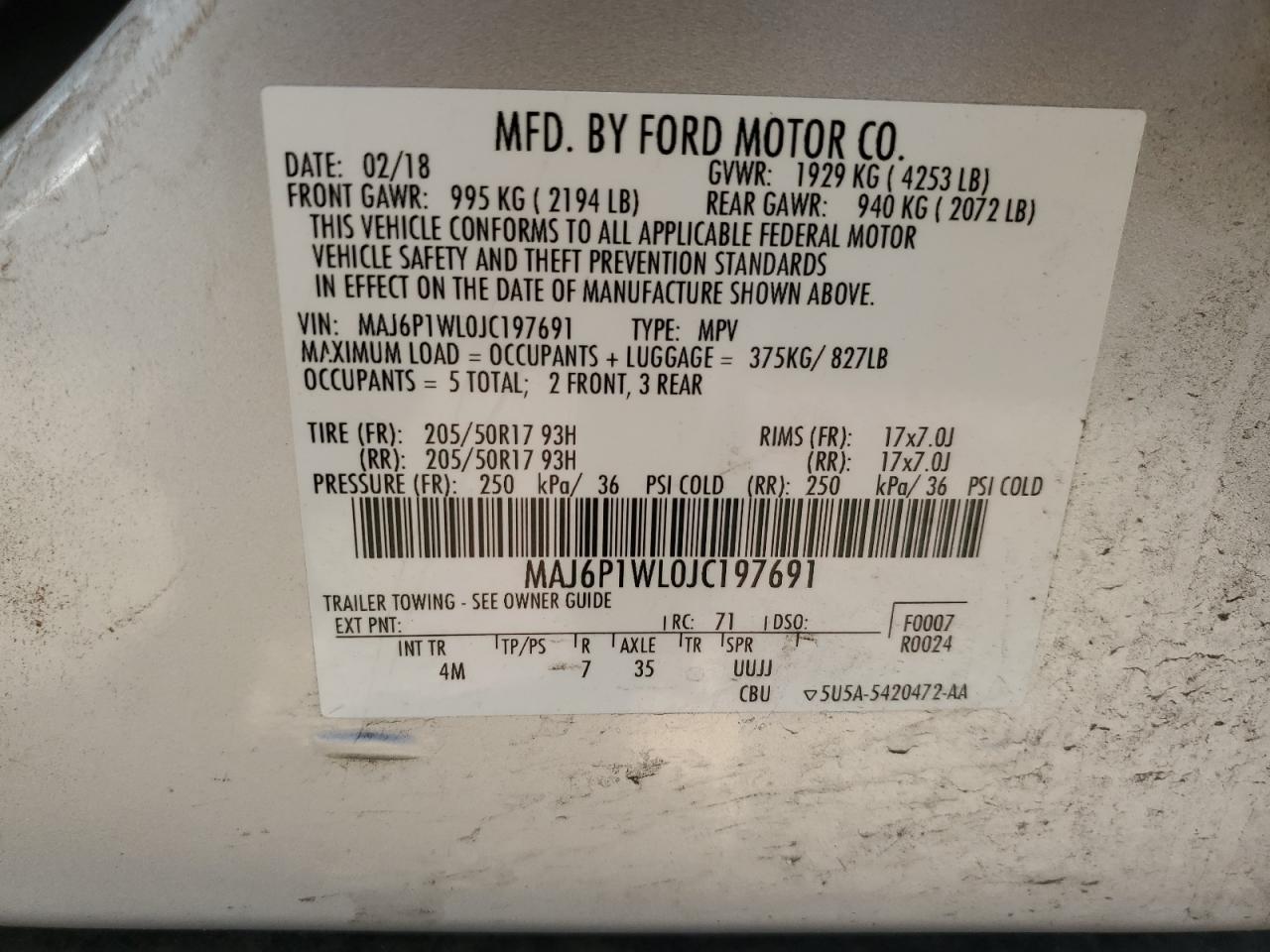 2018 Ford Ecosport Titanium VIN: MAJ6P1WL0JC197691 Lot: 84796255