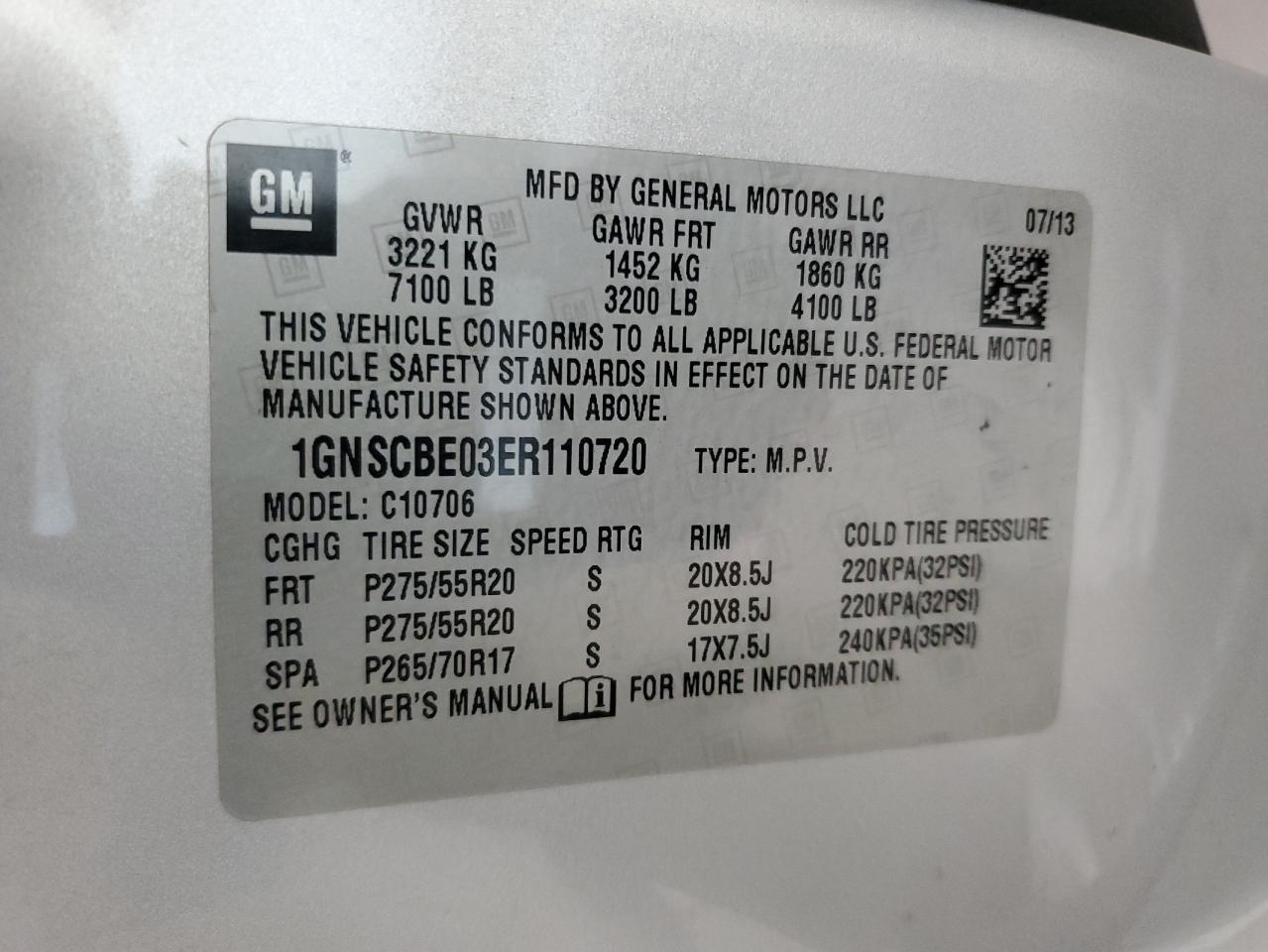 2014 Chevrolet Tahoe C1500 Lt VIN: 1GNSCBE03ER110720 Lot: 82323585