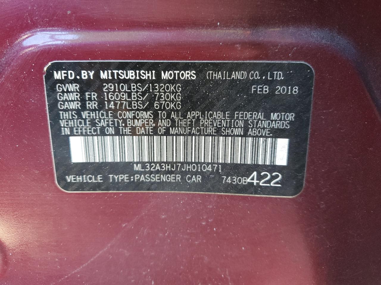 2018 Mitsubishi Mirage Es VIN: ML32A3HJ7JH010471 Lot: 90927435