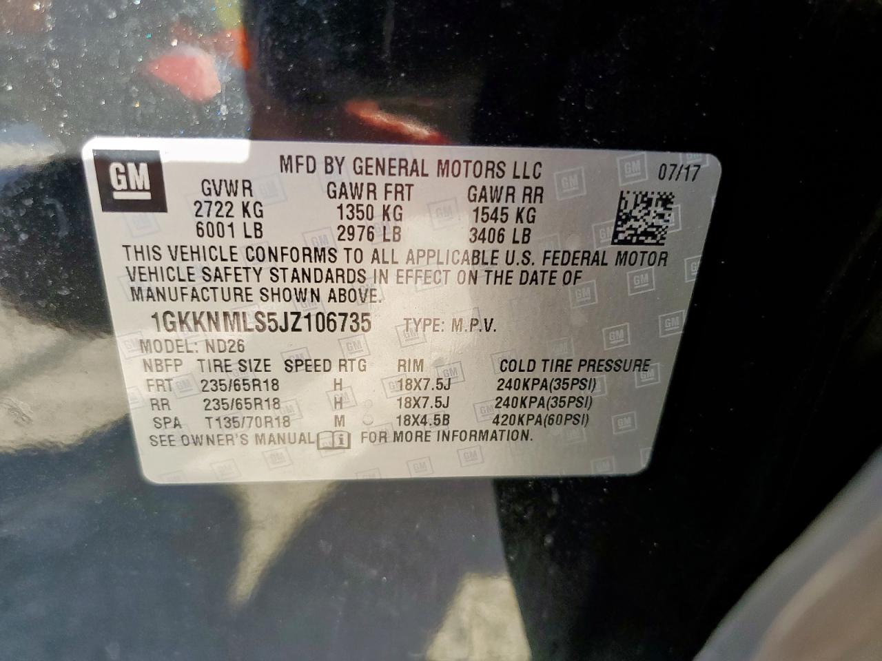 2018 GMC Acadia Slt-1 VIN: 1GKKNMLS5JZ106735 Lot: 84057575