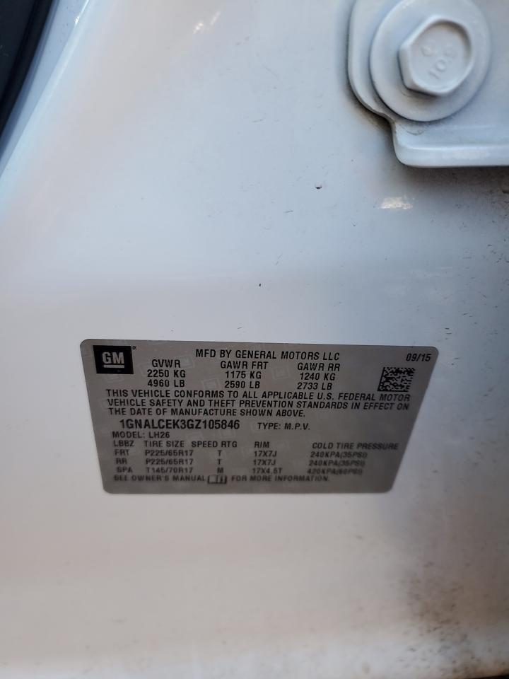 2016 Chevrolet Equinox Lt VIN: 1GNALCEK3GZ105846 Lot: 82256425