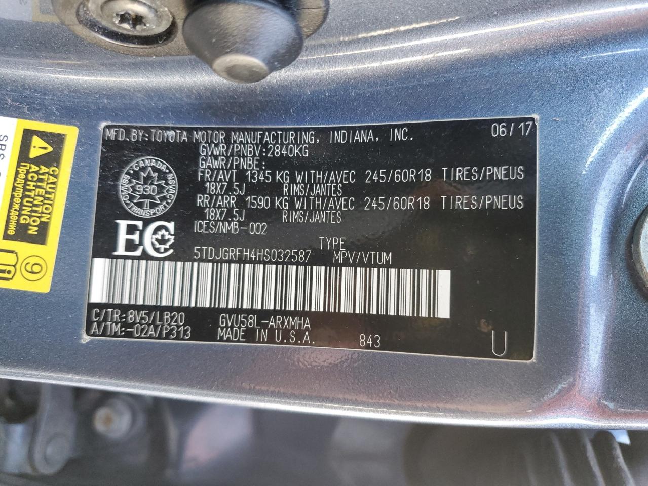 2017 Toyota Highlander Hybrid VIN: 5TDJGRFH4HS032587 Lot: 85309725