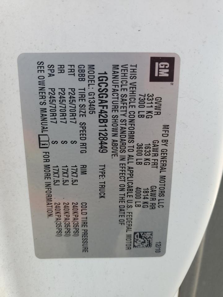 2011 Chevrolet Express G1500 VIN: 1GCSGAF42B1128449 Lot: 85550885