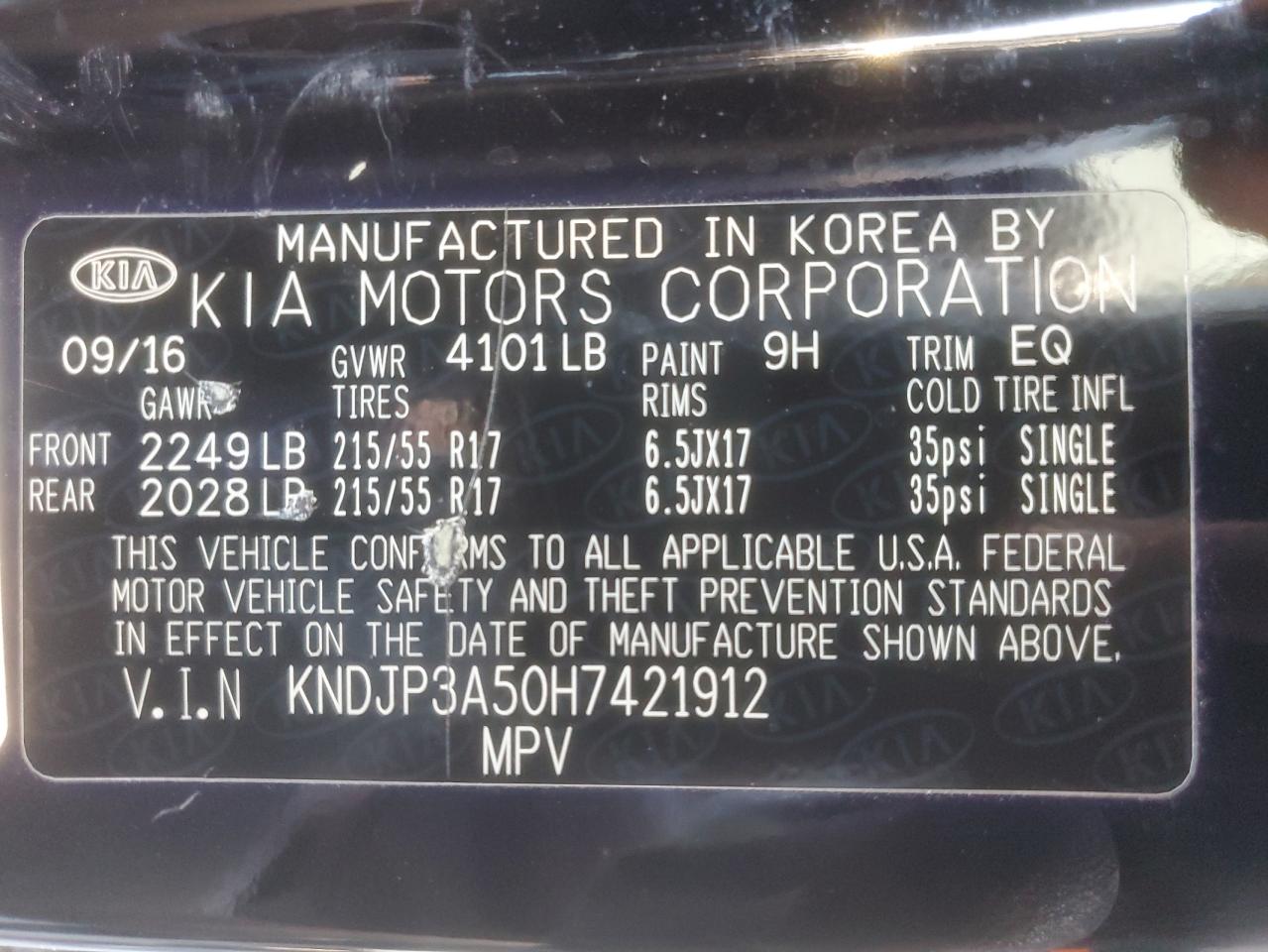 2017 Kia Soul + VIN: KNDJP3A50H7421912 Lot: 82201765