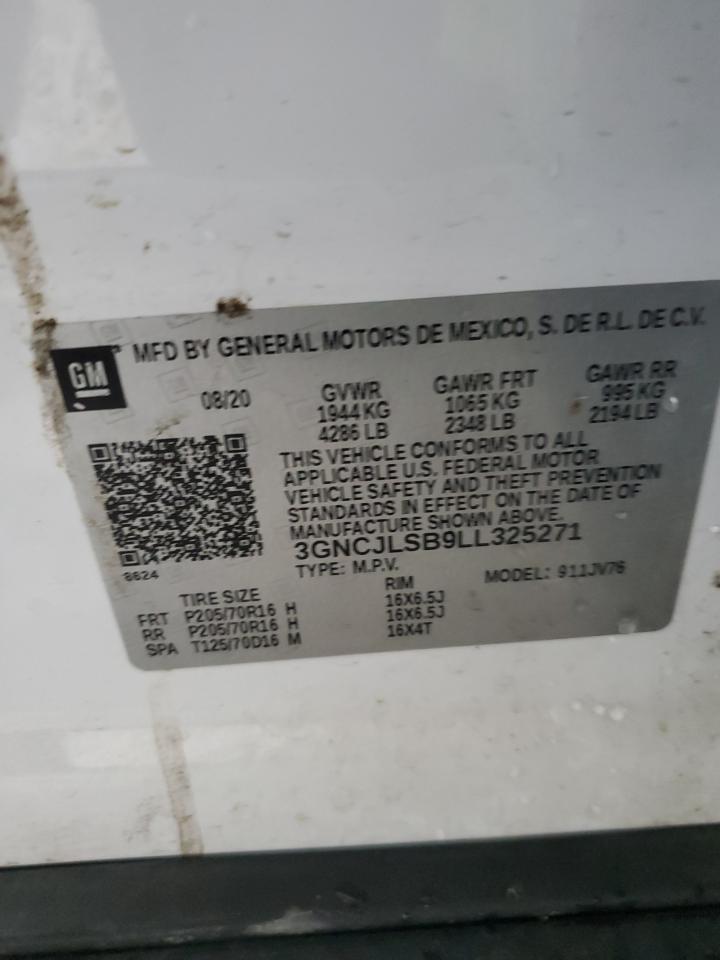 2020 Chevrolet Trax 1Lt VIN: 3GNCJLSB9LL325271 Lot: 90373245