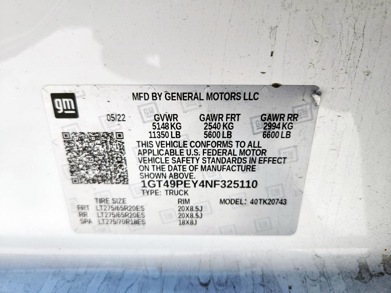 2022 GMC Sierra K2500 At4 VIN: 1GT49PEY4NF325110 Lot: 90346855