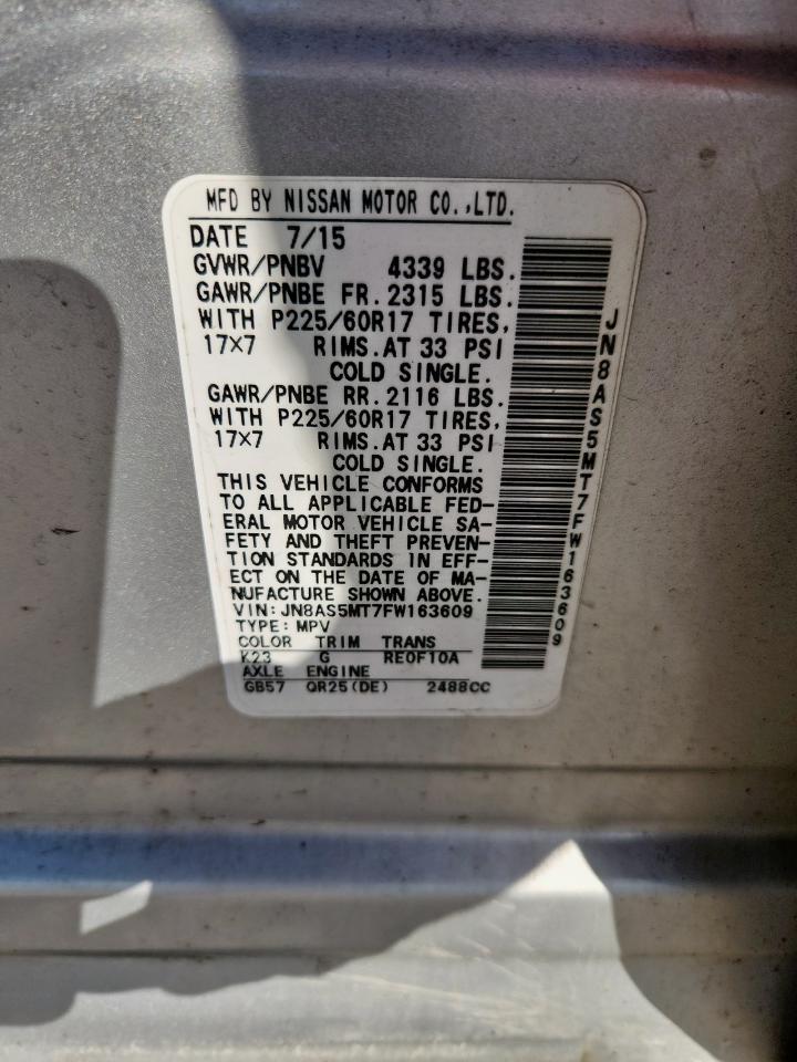 2015 Nissan Rogue Select S VIN: JN8AS5MT7FW163609 Lot: 81966865