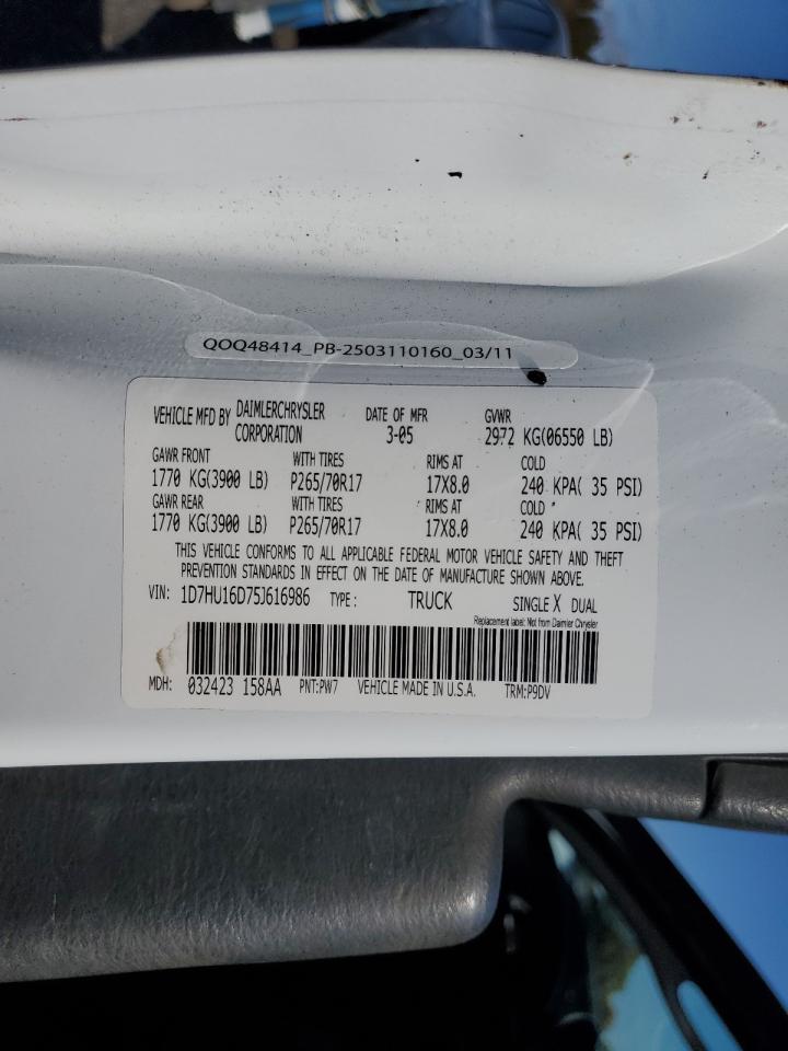 2005 Dodge Ram 1500 St VIN: 1D7HU16D75J616986 Lot: 87454425