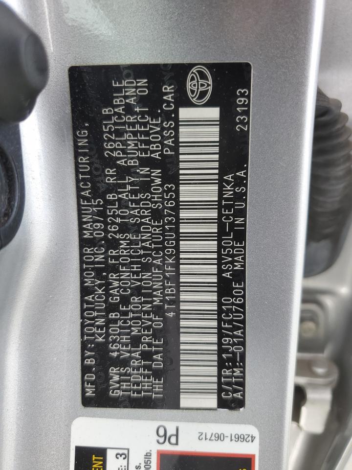 2016 Toyota Camry Le VIN: 4T1BF1FK9GU137653 Lot: 85707955