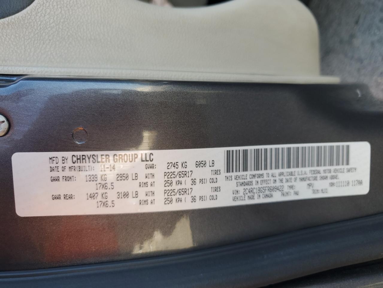 2015 Chrysler Town & Country Touring VIN: 2C4RC1BG5FR609422 Lot: 82287895