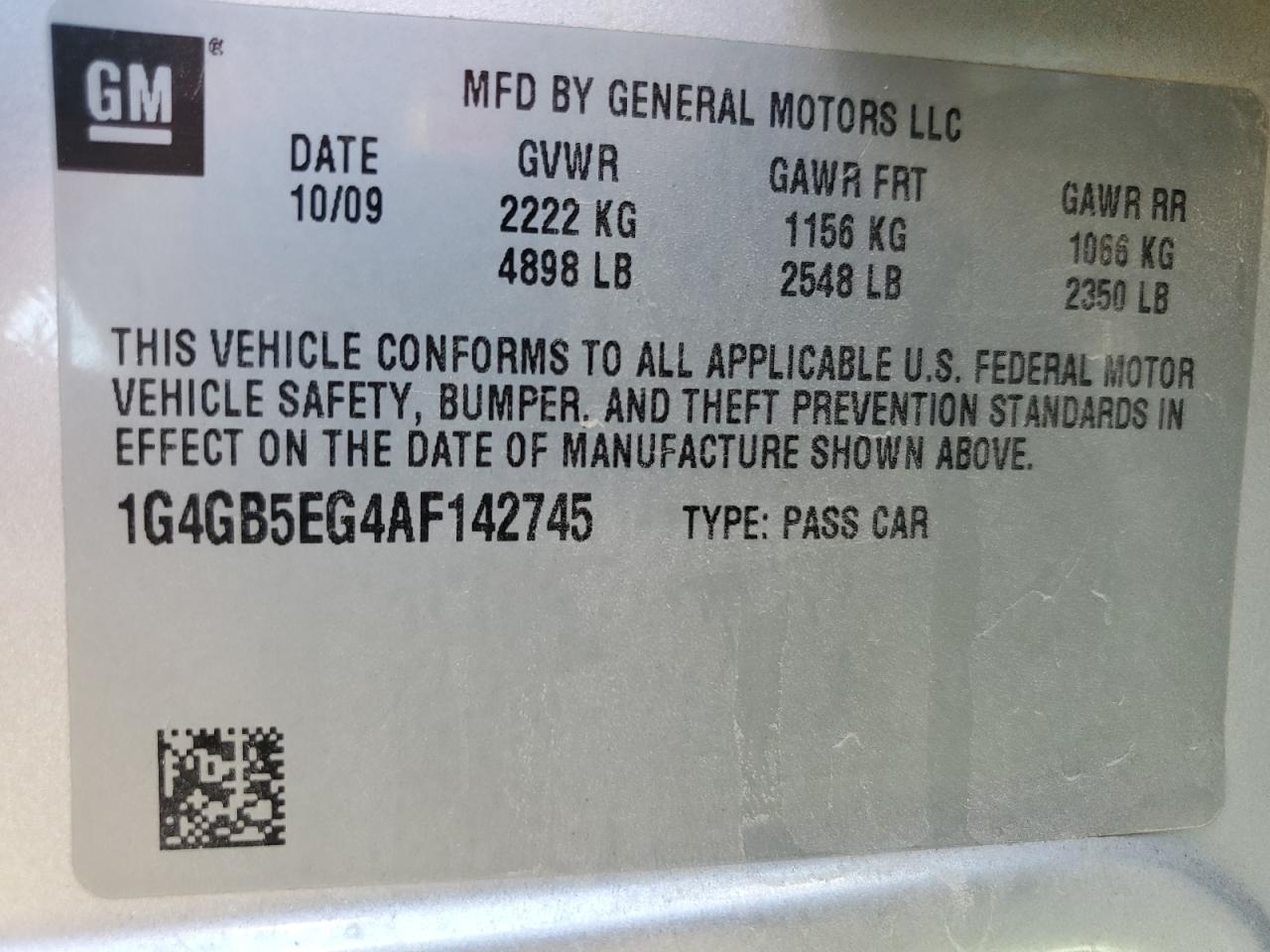 2010 Buick Lacrosse Cx VIN: 1G4GB5EG4AF142745 Lot: 90280375