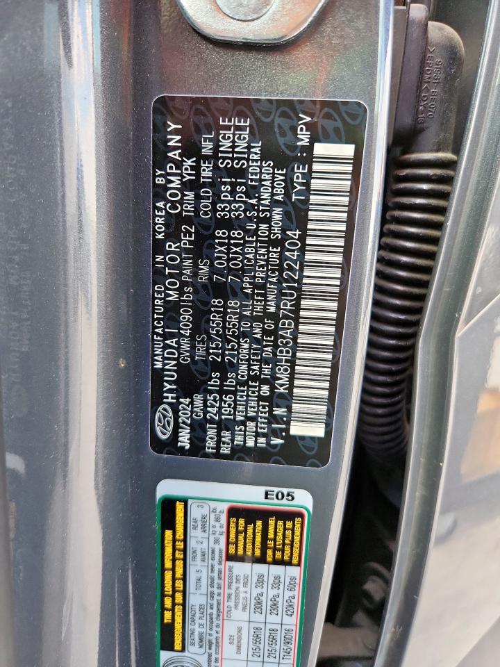 2024 Hyundai Kona Sel VIN: KM8HB3AB7RU122404 Lot: 82277275