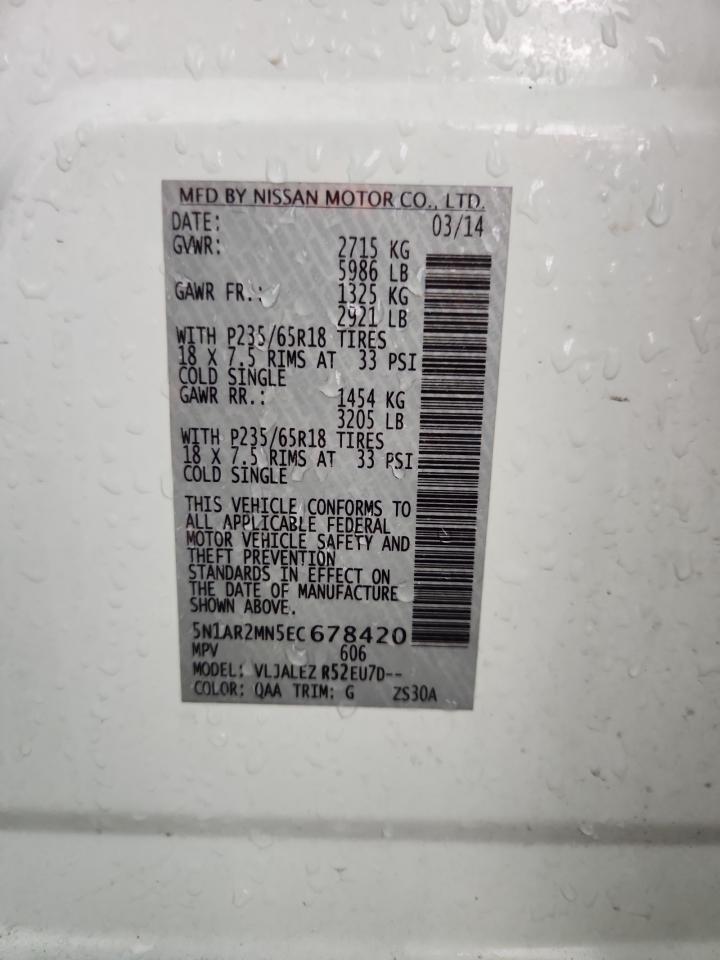 2014 Nissan Pathfinder S VIN: 5N1AR2MN5EC678420 Lot: 84638025