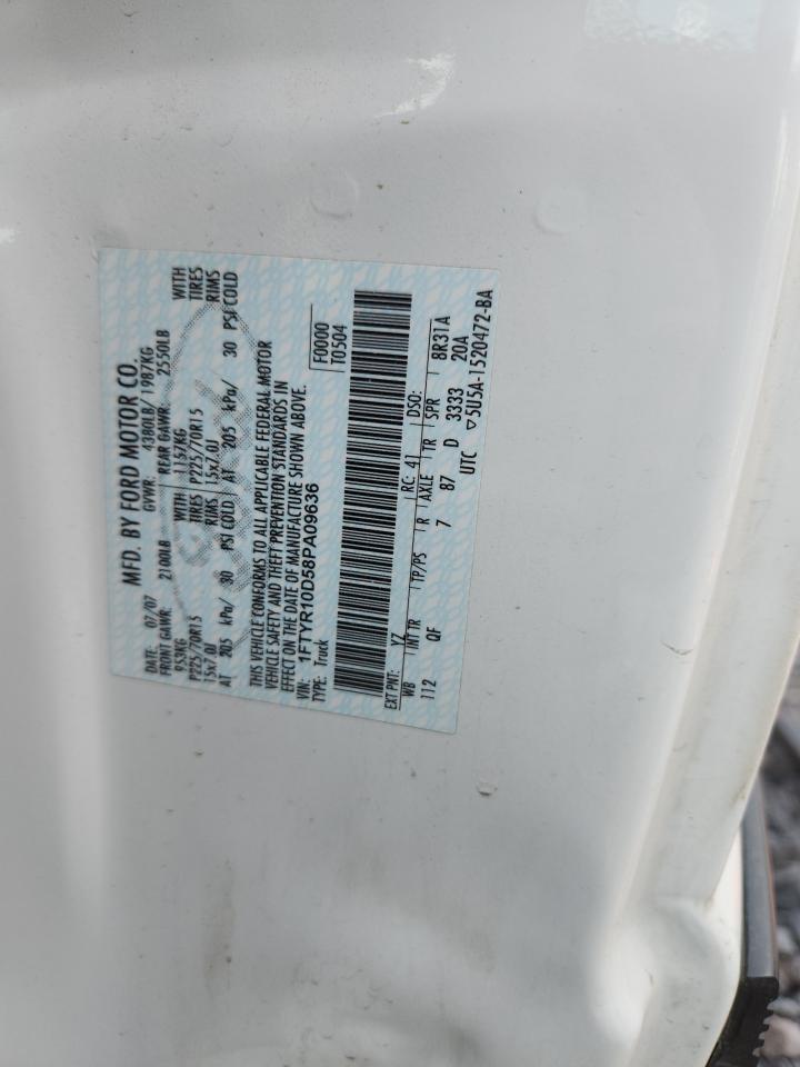 2008 Ford Ranger VIN: 1FTYR10D58PA09636 Lot: 85494025