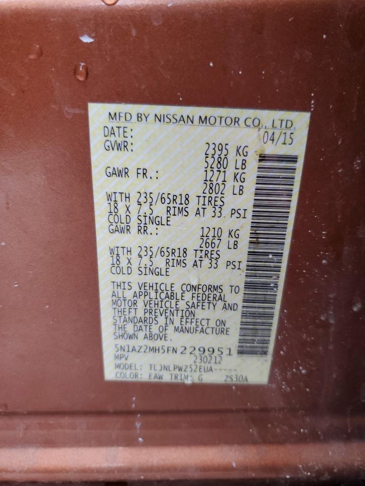 2015 Nissan Murano S VIN: 5N1AZ2MH5FN229951 Lot: 90580725