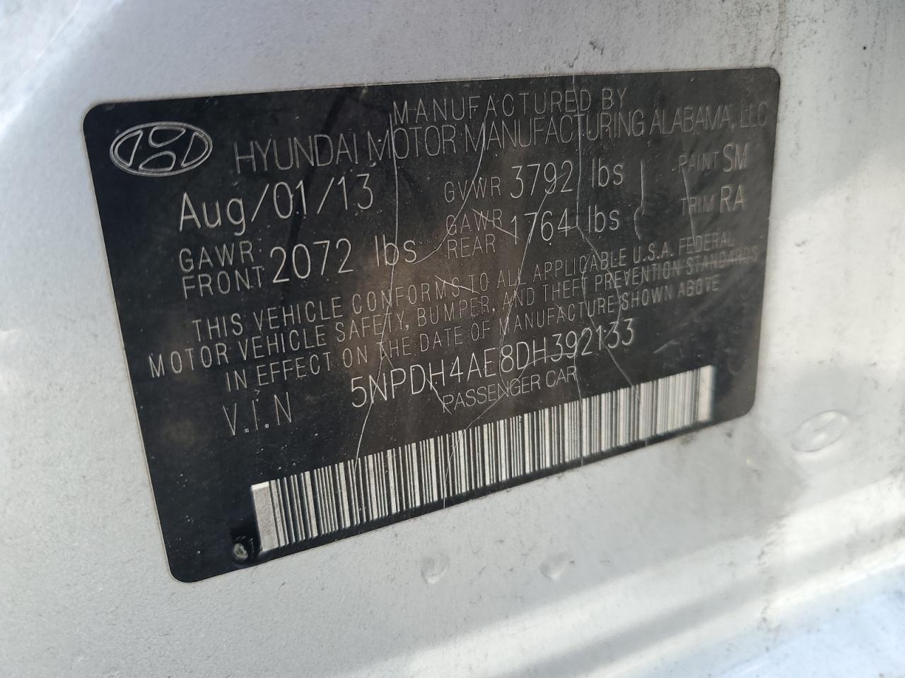 2013 Hyundai Elantra Gls VIN: 5NPDH4AE8DH392133 Lot: 82419545