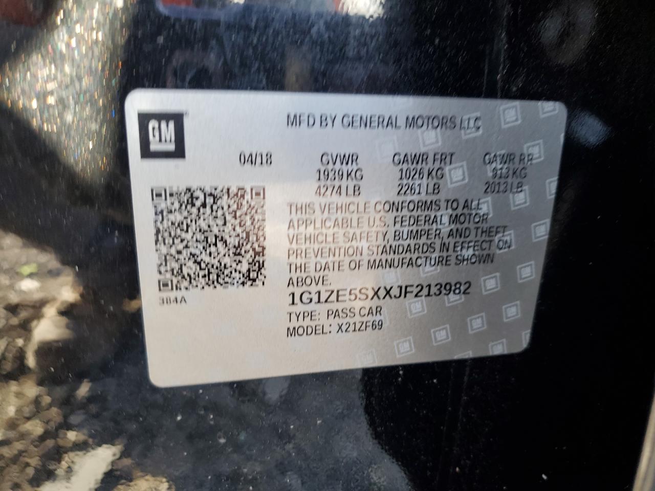 2018 Chevrolet Malibu Premier VIN: 1G1ZE5SXXJF213982 Lot: 86160595