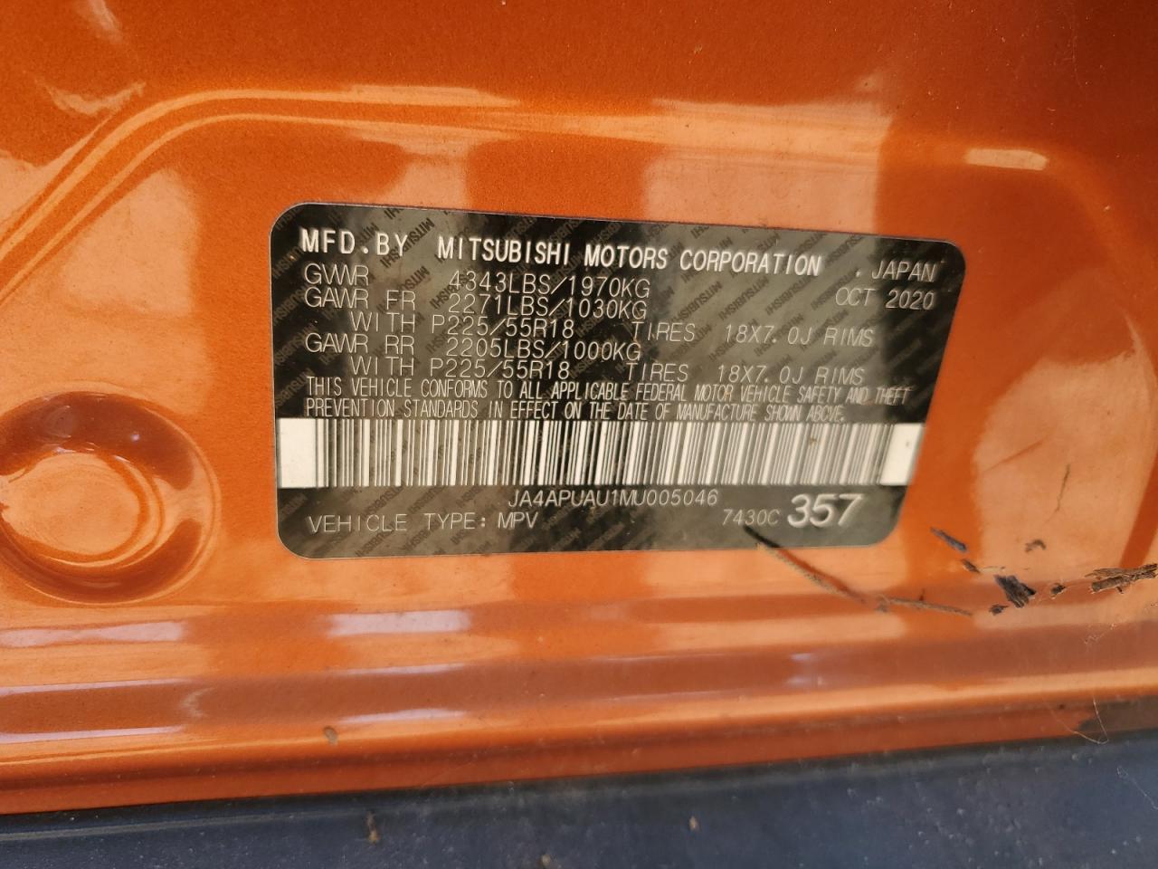 2021 Mitsubishi Outlander Sport Es VIN: JA4APUAU1MU005046 Lot: 80529855