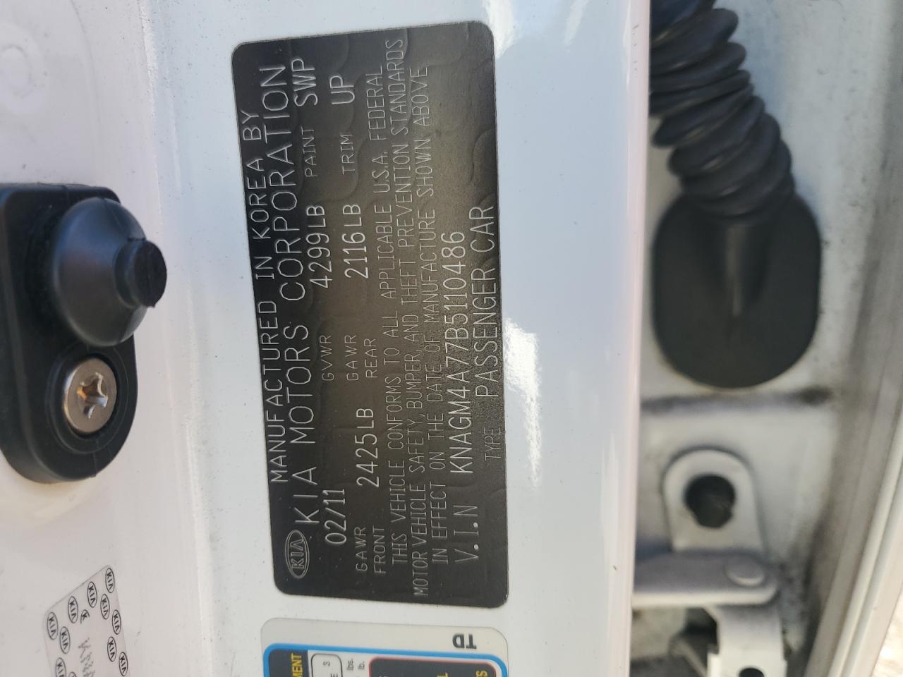 2011 Kia Optima Lx VIN: KNAGM4A77B5110486 Lot: 86139525