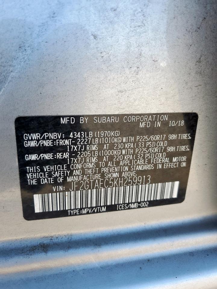 2019 Subaru Crosstrek Premium VIN: JF2GTAEC5KH259913 Lot: 85499665