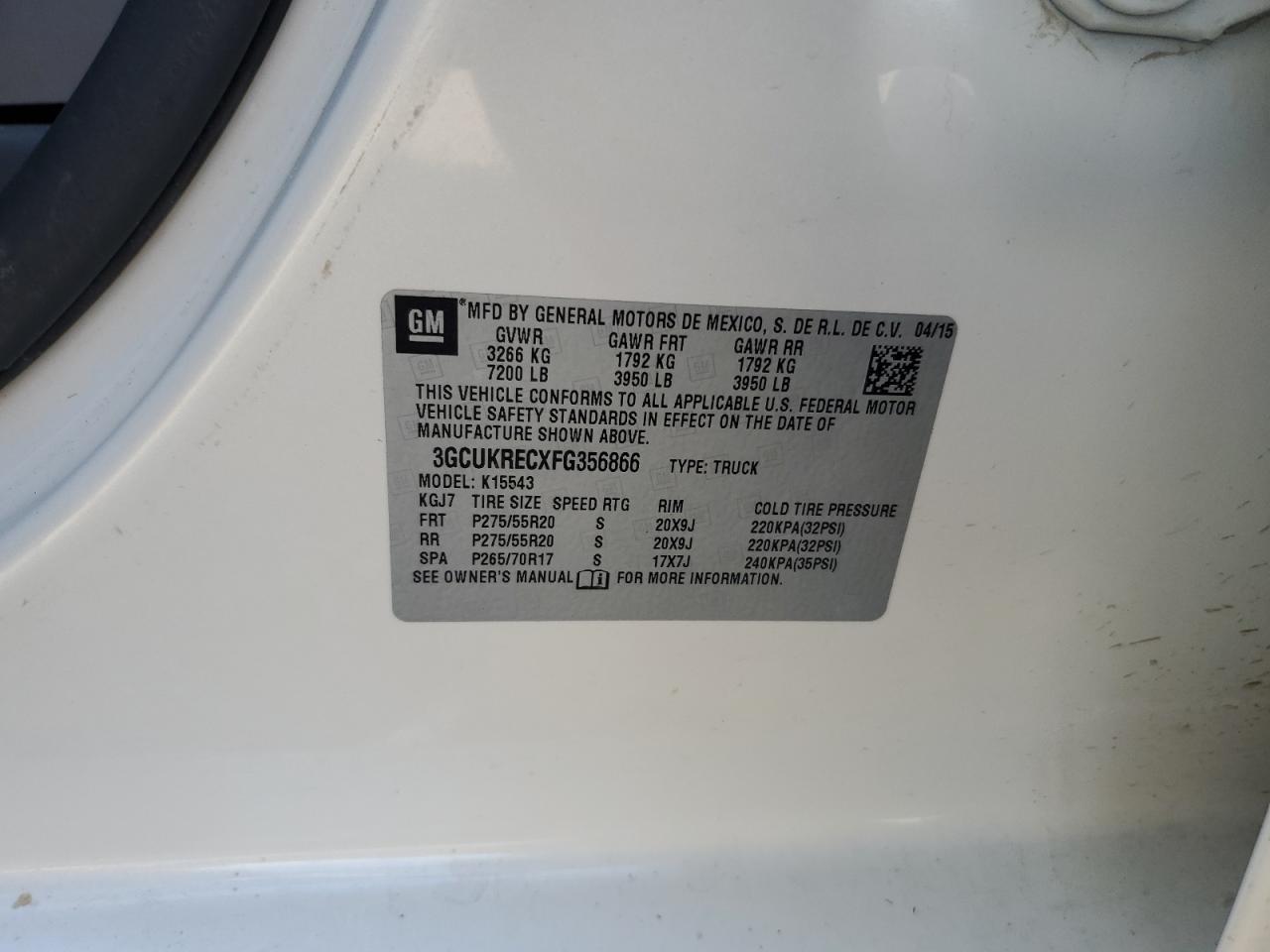 2015 Chevrolet Silverado K1500 Lt VIN: 3GCUKRECXFG356866 Lot: 84986035