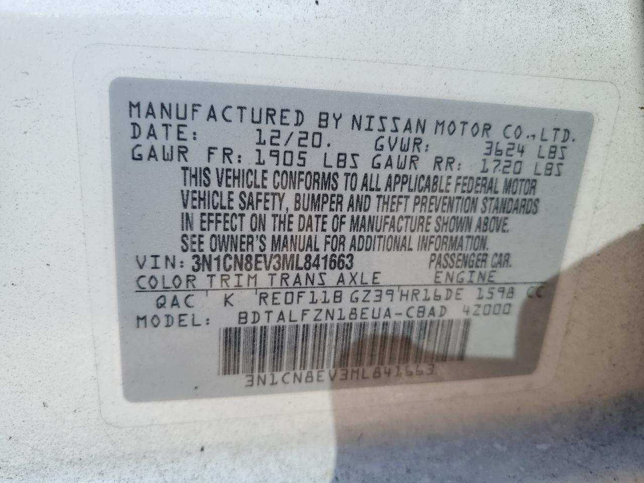 2021 Nissan Versa Sv VIN: 3N1CN8EV3ML841663 Lot: 84958835