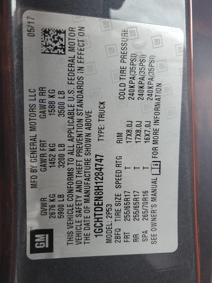 2017 Chevrolet Colorado Z71 VIN: 1GCHTDEN8H1284747 Lot: 86305705