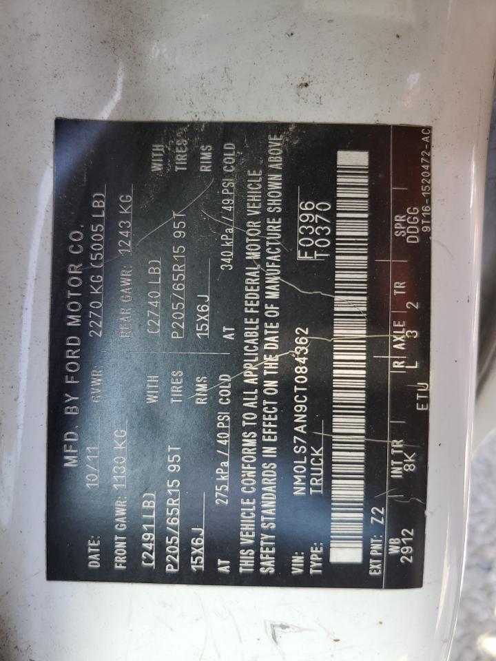 2012 Ford Transit Connect Xl VIN: NM0LS7AN9CT084362 Lot: 85653895