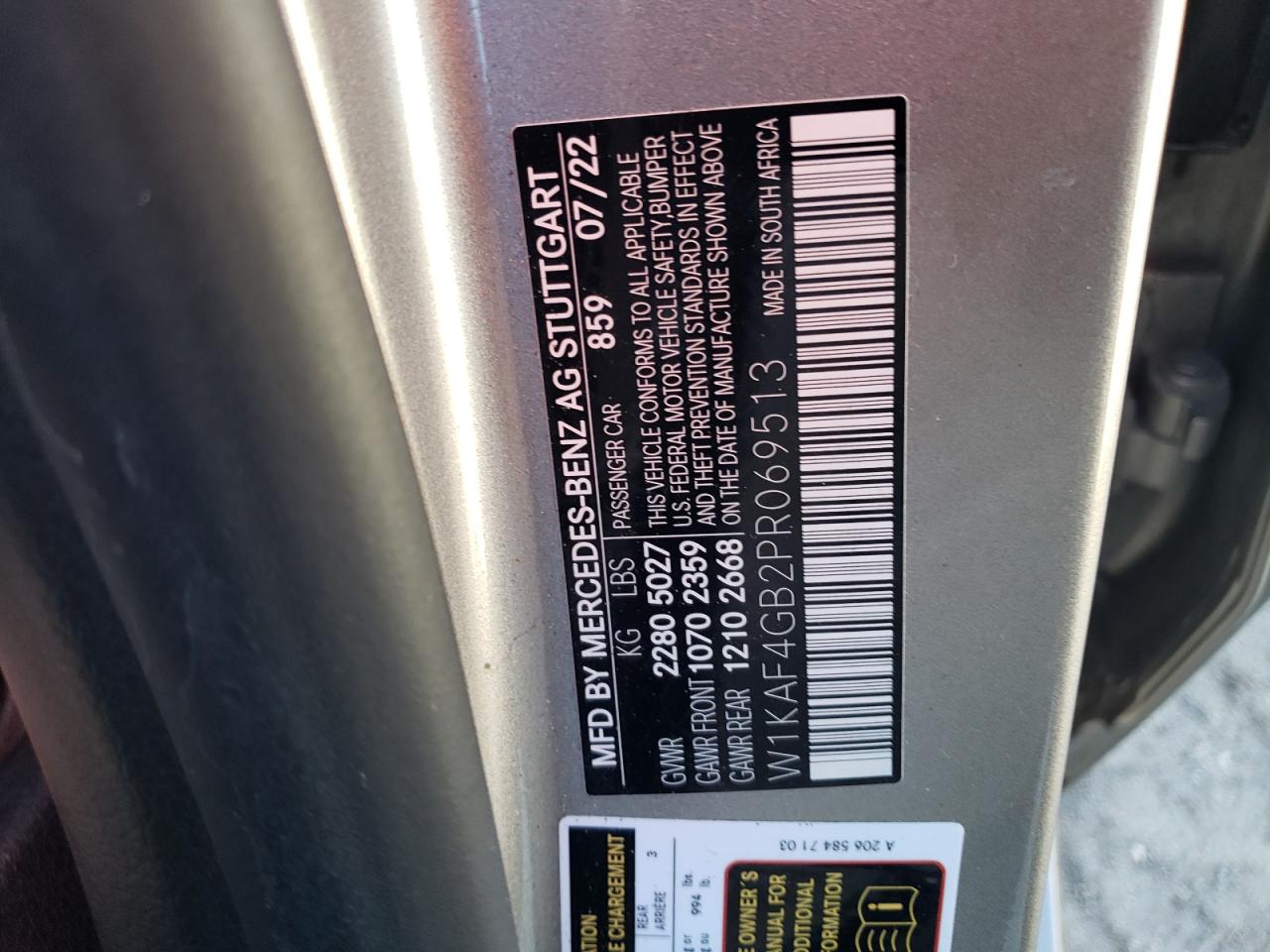 2023 Mercedes-Benz C 300 VIN: W1KAF4GB2PR069513 Lot: 82444455