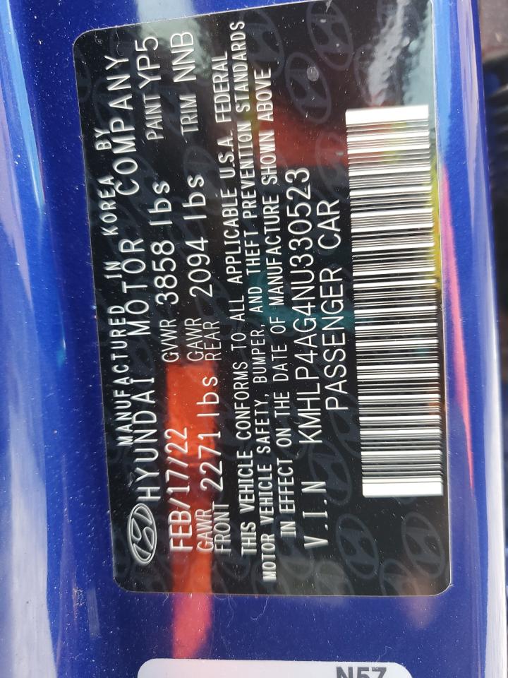 2022 Hyundai Elantra Limited VIN: KMHLP4AG4NU330523 Lot: 82665825