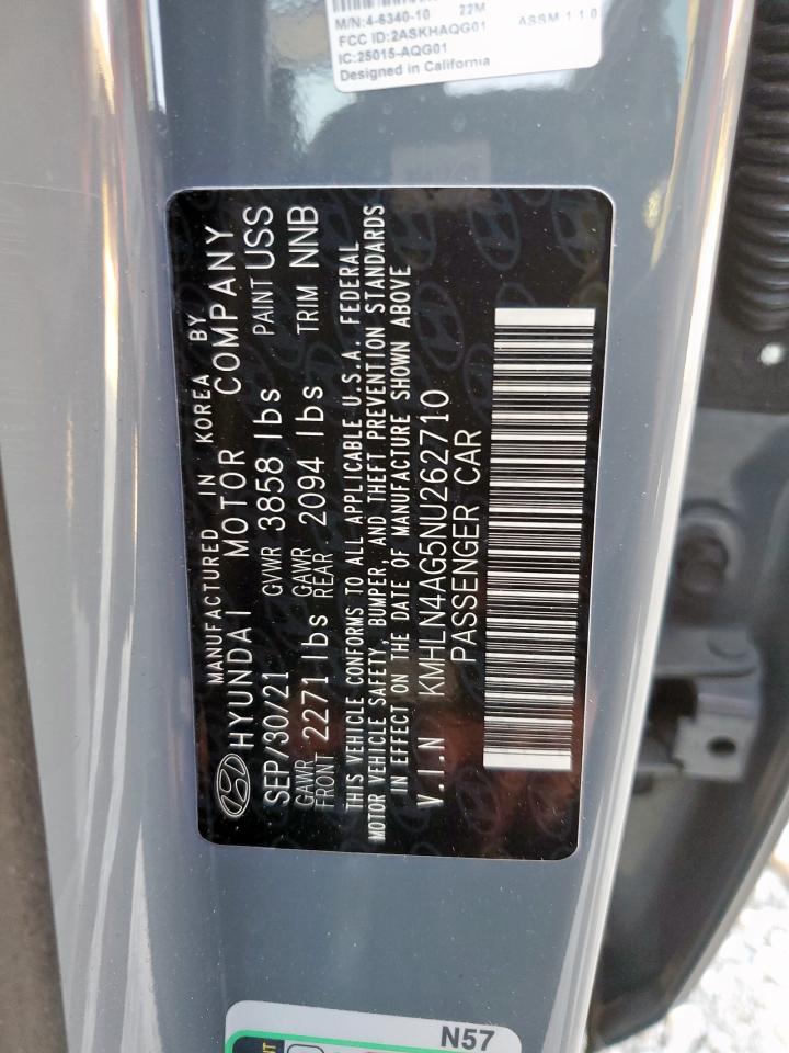 2022 Hyundai Elantra Sel VIN: KMHLN4AG5NU262710 Lot: 85861755