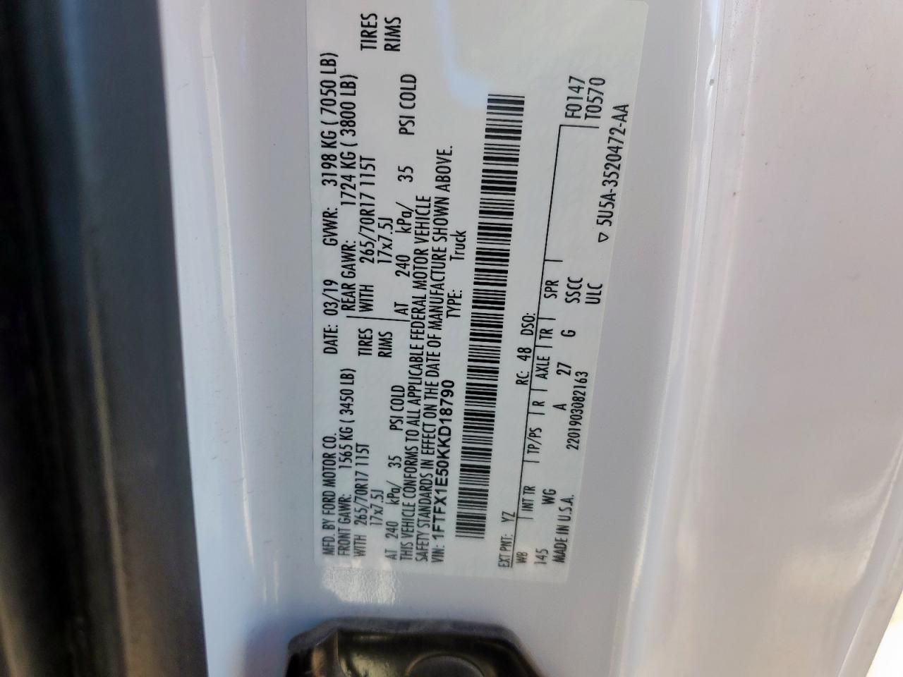 2019 Ford F150 Super Cab VIN: 1FTFX1E50KKD18790 Lot: 90268325