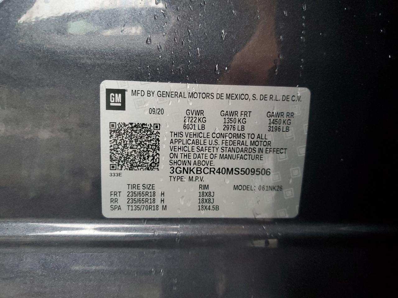 2021 Chevrolet Blazer 2Lt VIN: 3GNKBCR40MS509506 Lot: 86315475