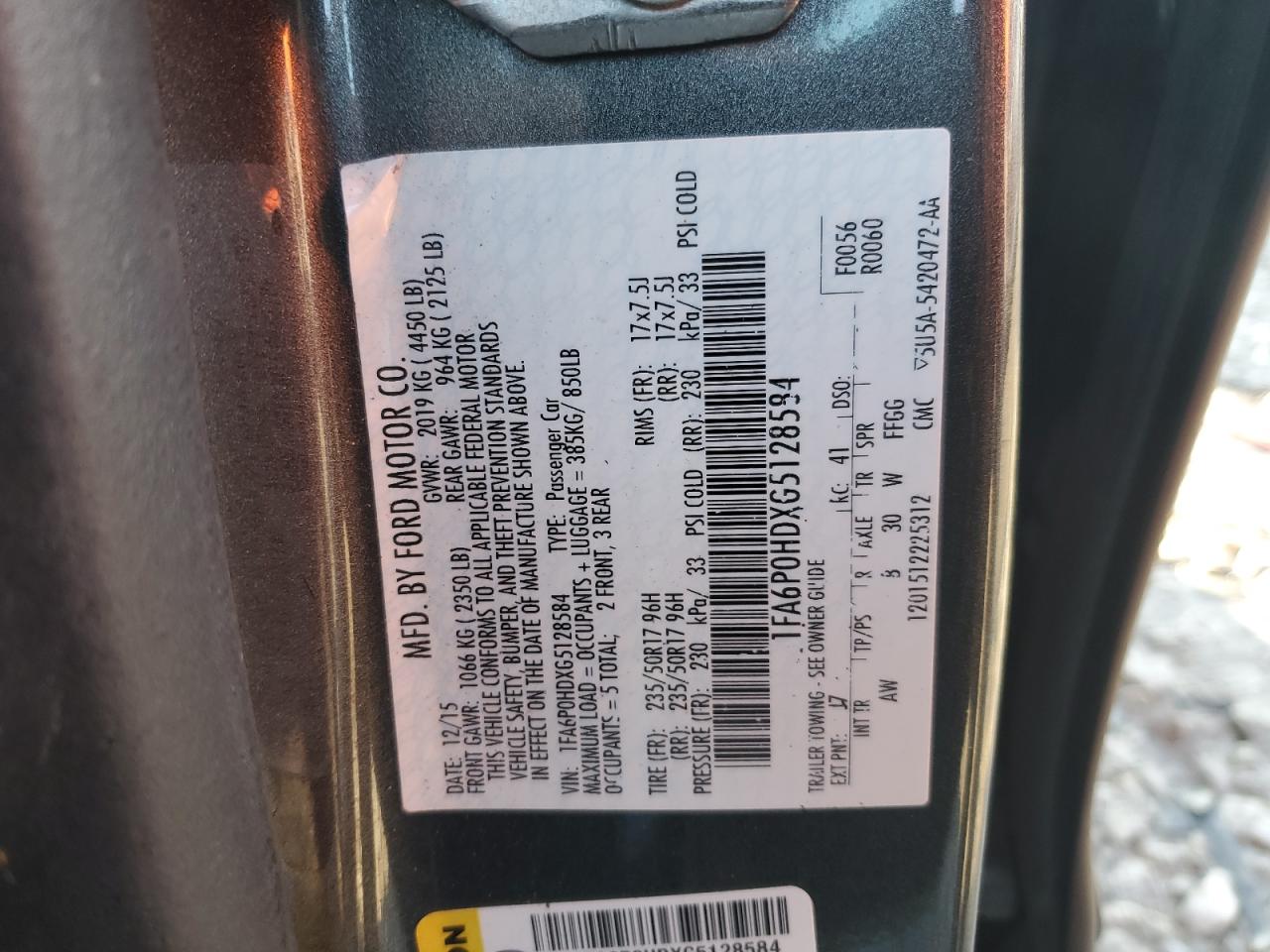 2016 Ford Fusion Se VIN: 1FA6P0HDXG5128584 Lot: 82782215